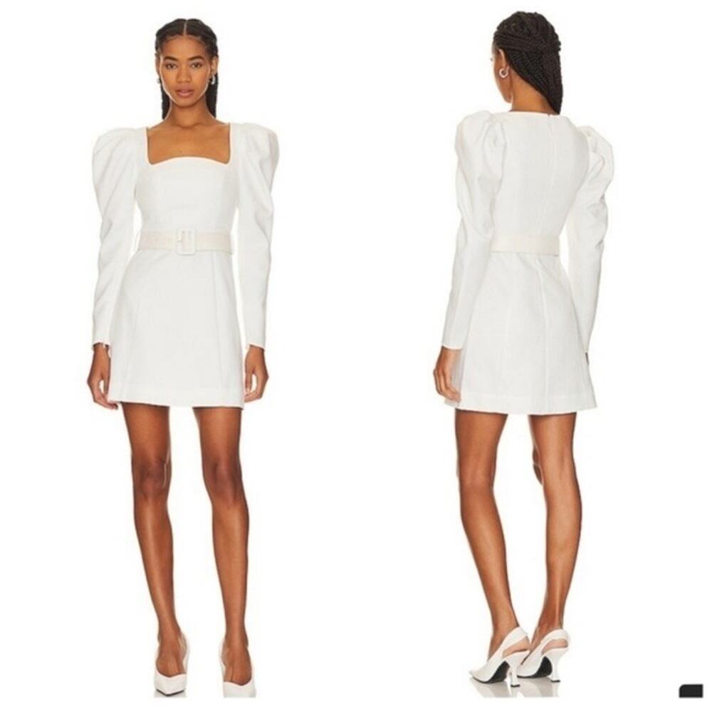 Elliatt Clarice Mini Dress Sz Small White Long Puff‎ Sleeves Crepe Zip Up Bridal
